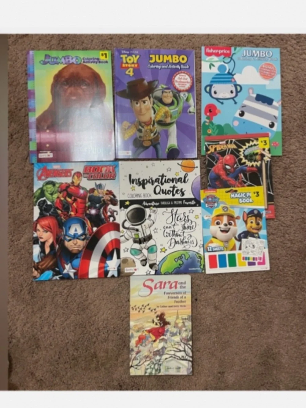 puzzle(4 items,used) and book and Coloring book(new) for kids toys